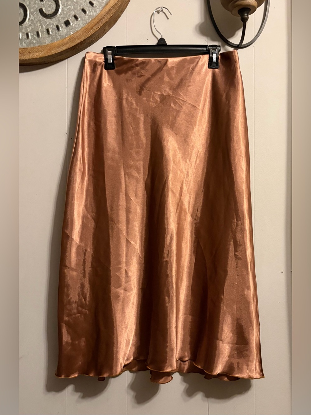 Nicole Miller Copper Satin Midi Skirt